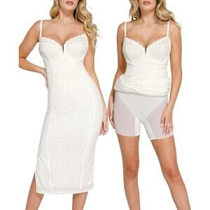 Popilush Women's Lace Corset Sleeveless Midi Dress, Size L, In Cream/Ivory Color